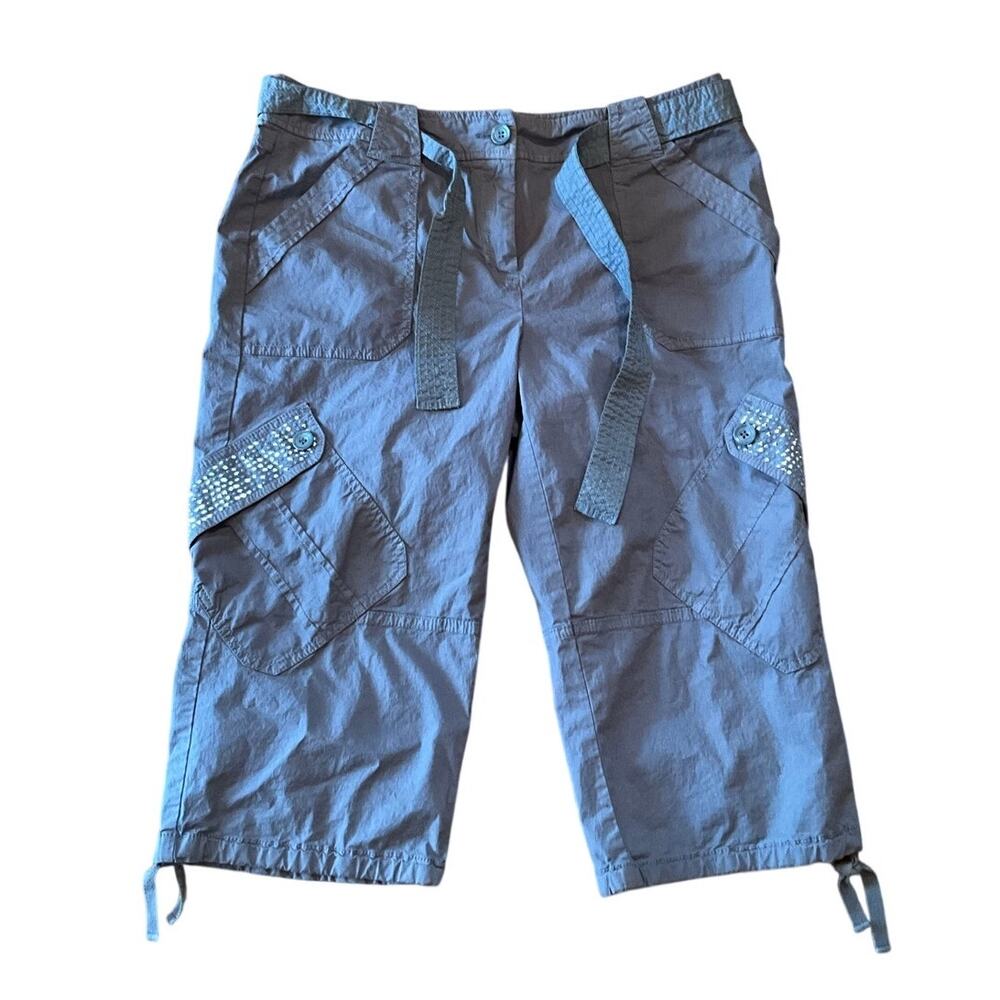 INC International Concepts Capri Cargo Pants Mid Rise Beaded Gray Womens Size 10